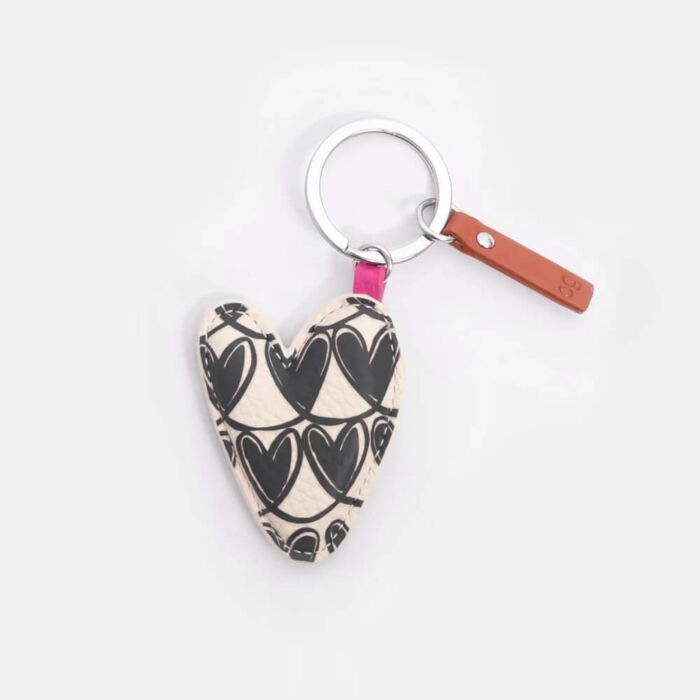 Caroline Gardner Mono Looped Hearts Keyring
